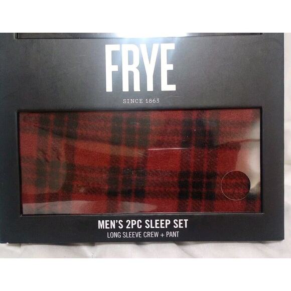 FRYE Men’s 2 PC Gray Long Sleeve Crew + Plaid Microfleece Pant Sleep Set NIB Med - Picture 4 of 8